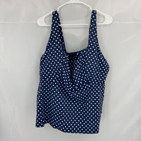 Lands End Women 22WL Tankini Top Swimsuit Polka Dot Navy Beach Vacation Swim - Picture 1 of 7